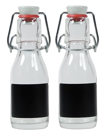 Viva Haushaltswaren - 2 x kleine Glasflasche 100 ml leer mit Bügelverschluss aus Porzellan zum Befüllen, als transparente Saf