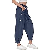 Women Wide Leg Capri Pants Drawstring Elastic Waist Lounge Pants Baggy Cinch Bottom Cropped Trousers with Pockets