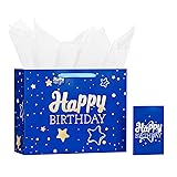 13" Blue Happy Birthday Gift Bag with Tissue Paper