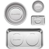 GRENPRO 4-Pack Magnetic Parts Tray Set, Heavy-Duty 3"/6" Round &amp; Square | Stainless steel trays with extra strong magnet hold nuts, bolts, screws