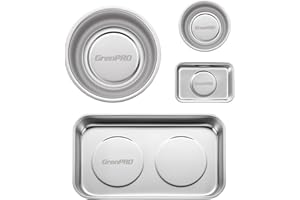 GRENPRO Magnetic Tray 4-Pack | Stainless Steel Magnetic Parts Trays | 3 Inch, 6 Inch, Square & Shallow Tray Set