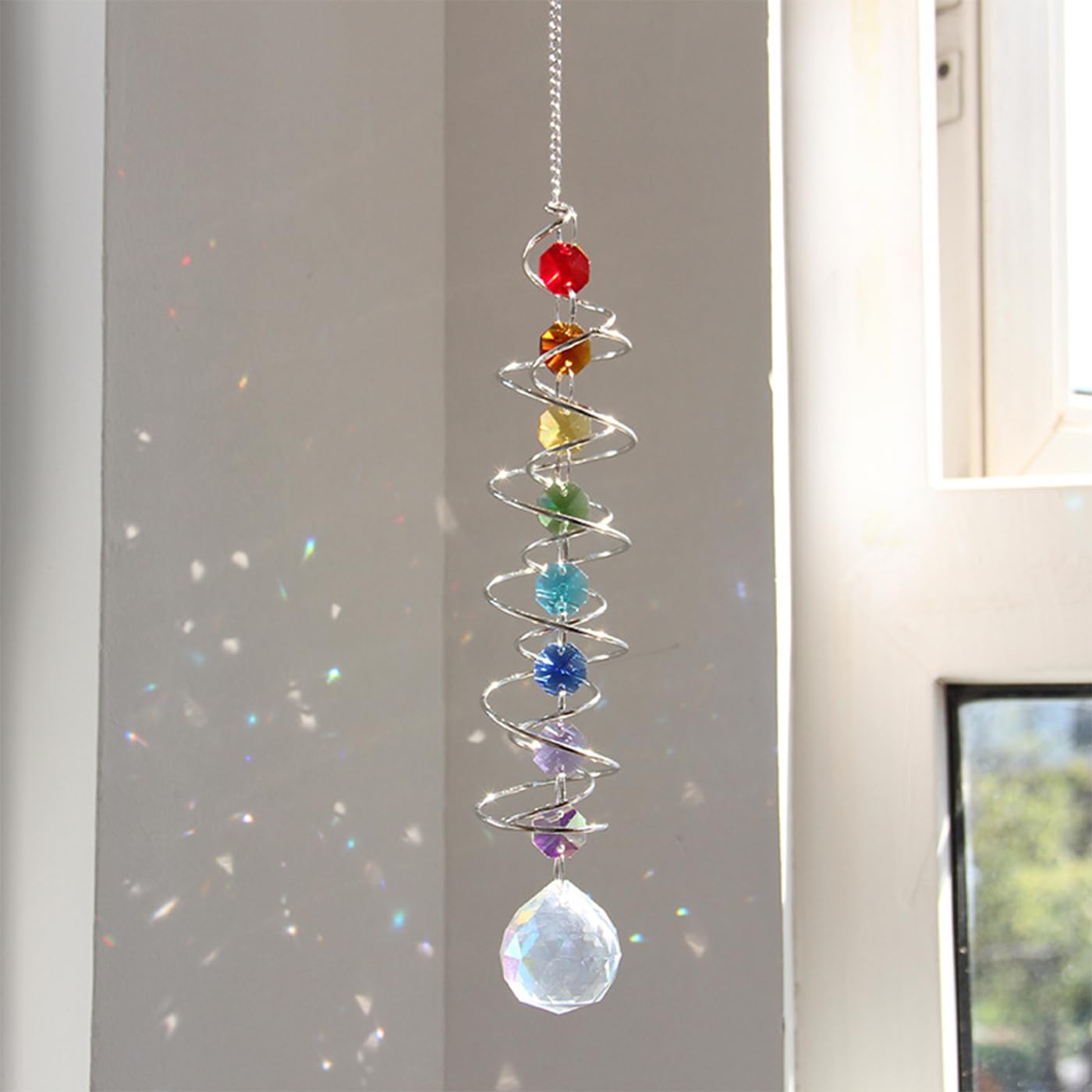 Photo 1 of 3D Spiral Tail Wind Rotating Crystal Ball Sun Catcher - Eternal Power Rainbow-Making Hanging Decoration