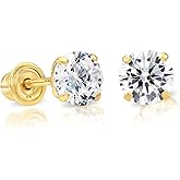 Art and Molly 10K Gold Round CZ Stud Earrings, Screw Back, Solitaire Cubic Zirconia Solid 10-karat Gold