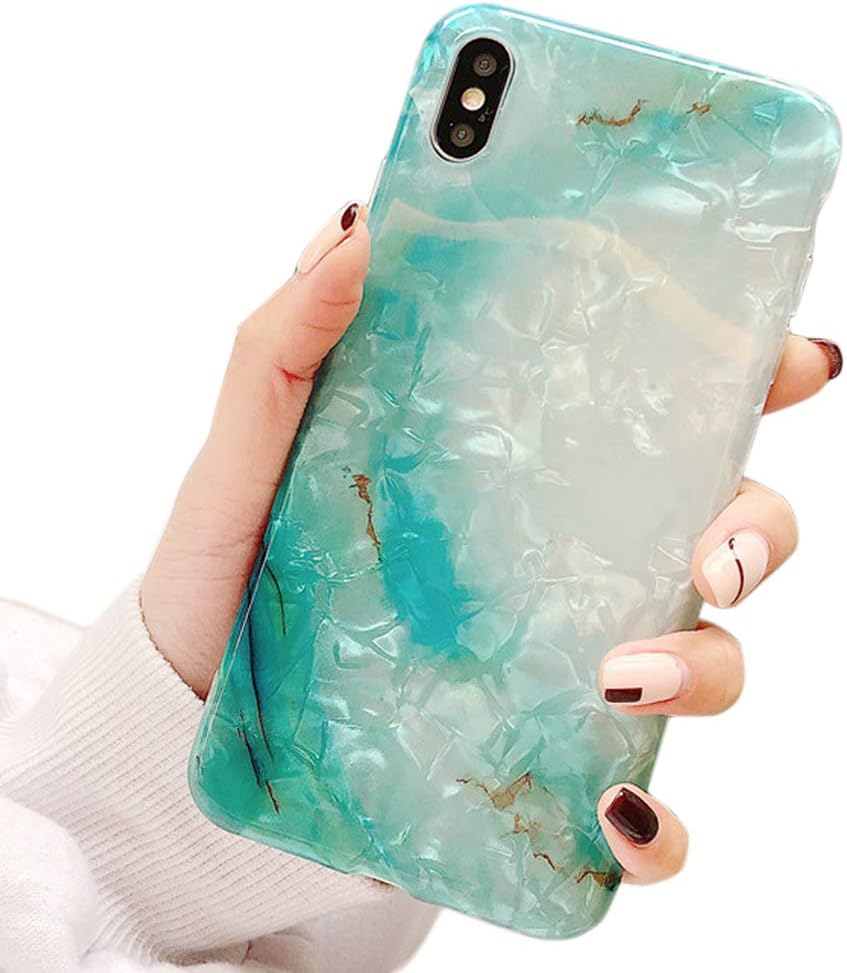 Dailylux iPhone XR Case,Cute Phone Case for Girls Women Glitter Pretty Design Protective Slim Shockproof Pearly-Lustre Shell Bumper Soft Silicone TPU Cover for iPhone XR 6.1 inch 2018,Green Crystal