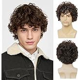 Tseses Mens Brown Short Curly Wig Synthetic Heat Resistant Hair Wigs for Male Cosplay Halloween Daily Guy