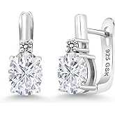 Gem Stone King 925 Sterling Silver White Moissanite and White Diamond Earrings For Women (4.33 Cttw, Gemstone, Oval 9X7MM)