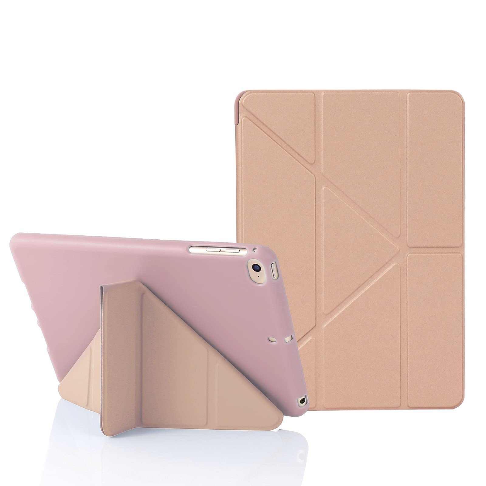 MuyDoux Origami Case for iPad mini 5 4 3 2, iPad Mini Case 7.9 Inch, 5-in-1 Multiple Viewing Angles, Smooth Front Cover & Shockproof Soft Flexible Back, Auto Sleep/Wake, Rose Gold
