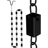 Famiron Black Powder Coated Aluminum Square Rain Chain | 8.5 FT Adjustable Gutter Rain Catcher, Single Pack, Heavy Duty Outdoor Drainage Accessory
