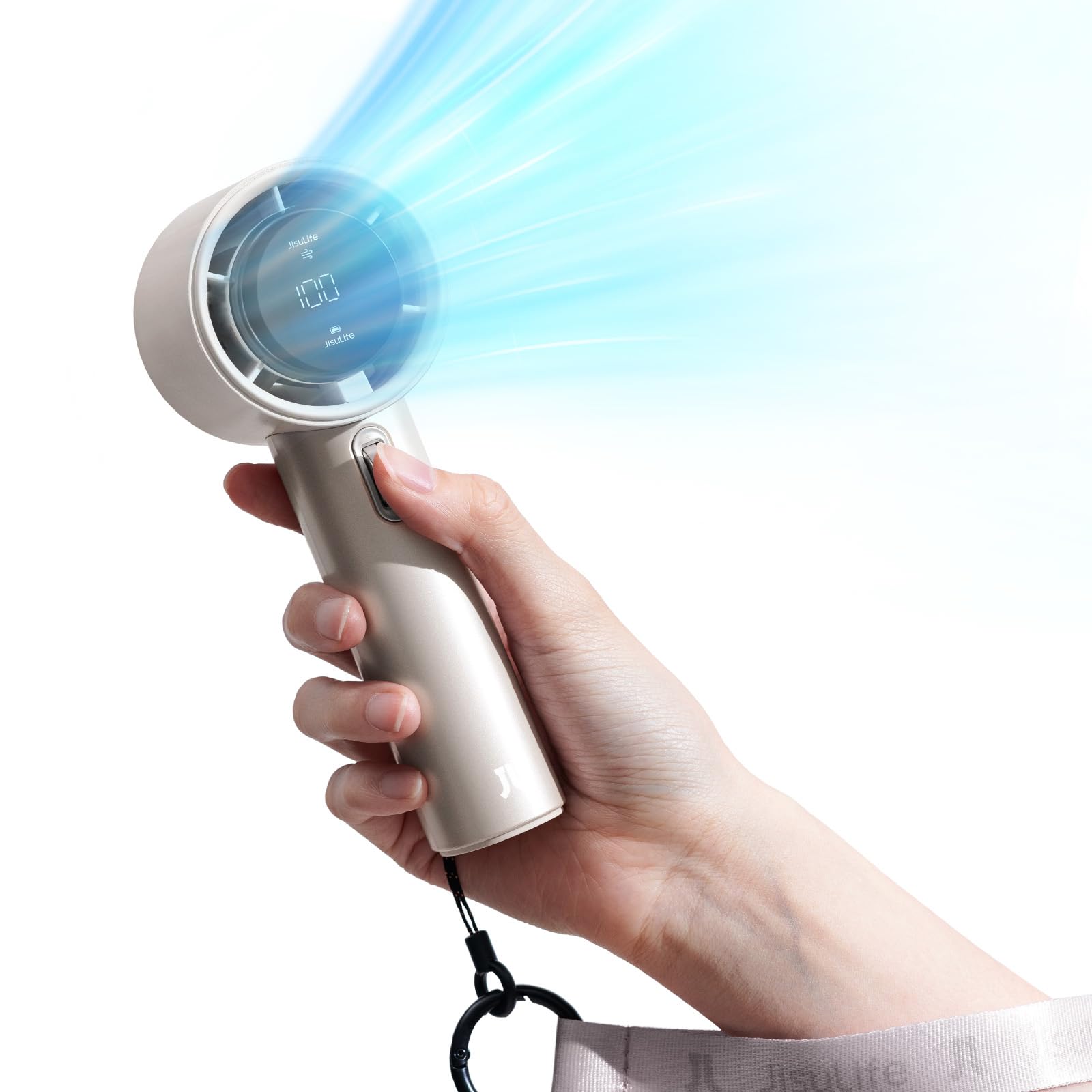 Photo 1 of JISULIFE Portable Handheld Fan, Speed(1-100) Adjustable Turbo Mini and 5000mAh Battery Rechargeable Personal Fan with Metal Body, Digital Display, Gifts for Women Men Travel/Camping/Outdoor-Brown