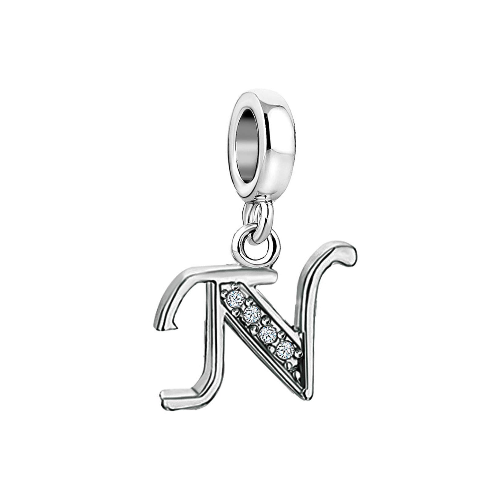 N Initial Sparkling Letter Charm fits Pandora Charms Bracelets Name Alphabet Christmas Birthday Jewellery Gift for Women Daughter Granddaughter Sister Friendship