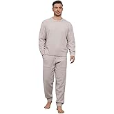Wiepux Mens Winter Pajamas Set Soft Warm Round Collar Long Sleeve Sleepwear Comfy Loungewear Pjs with Pockets