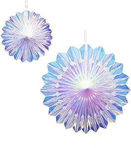 MORANTI Transparent Iridescent Hanging Decorations Rainbow Round Foil Decorative Folding Fans for Baby Shower Wedding Birthday Graduation Party Decoration