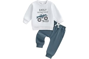 WZTYYDS Toddler Baby Boy Fall Clothes Letter Truck Long Sleeve Pullover Sweatshirt Tops Joggers Pants Set Winter Outfits