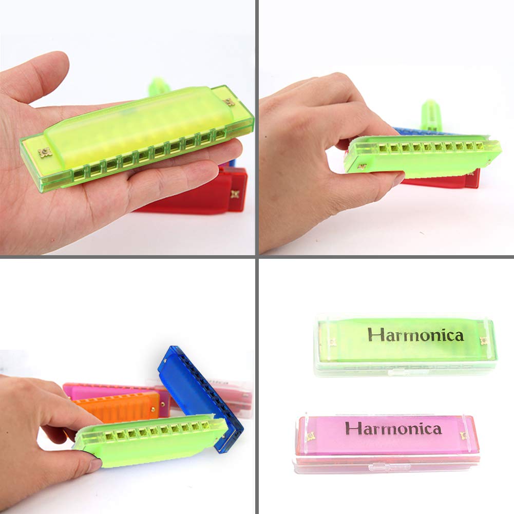Kids Harmonica, 2 PCS Translucent Harmonica with Case 10 Holes Diatonic Bules Children Harmonica (Pink and Green)
