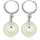 Jade Earrings Natural Jade Vintage Donut Handmade Earrings for Women Sterling Silver Dangle Hook Earrings Minimalist Drop Earrings Lucky Jewelry Gift for Mom Her Girls