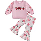 Strawberry Outfit Toddler Girl Flare Pants Set Strawberry Sweatshirt Bell Bottom Outfit Baby Fall Winter Clothes