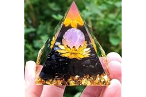 MXIIXM Orgone Pyramid Positive Energy, Crystal Pyramid Flower of Life Quartz with Agate, Protection Crystals Energy Generator for Stress Reduce Healing Meditation Attract Wealth Lucky (Lotus Purple Gold)