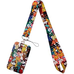 Black Cat ID Card Holder with Polyester Lanyard, 0.98 * 17.72 in Neck Strap, 2.76 * 4.33 in Card Sleeve