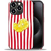 for iPhone 15 Pro Max Case Aesthetic Cute Pattern Slim Shockproof Full Body Protection for Girls Women, P Red Stripes Lemon