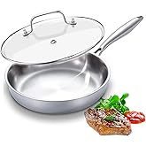 DELARLO Kitchen Whole Body Tri-Ply Stainless Steel Frying Pan, 12 inch,Stainless Steel, Oven safe induction skillet, Pots and Pans set,Suitable for All Stove
