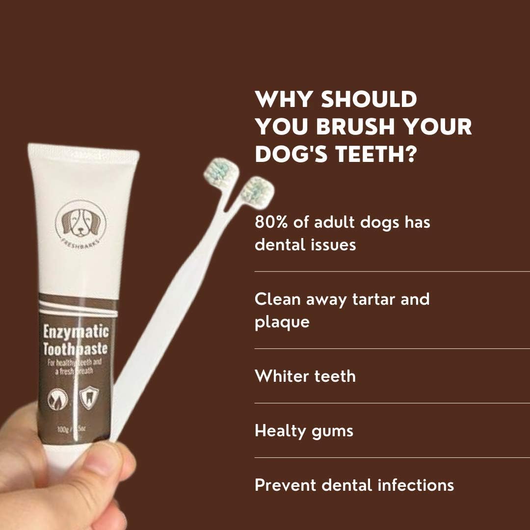 Freshbarks Dog Dental Kit | Two Tubes of The Best Enzymatic Dog Toothpaste and One Specially Designed Double Headed Dog Toothbrush | Clean Away Tartar and Plaque and Prevent Dental Infections: Health & Personal Care