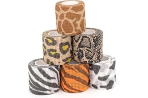 JpGdn 6 Rolls Self Adhesive Bandage Wrap 2 Inch Animal Print Wrap Cohesive Bandage for Dogs Cats Horses Birds Non-Woven Strong Sports Tape for Wrist Healing Ankle Sprain & Swelling