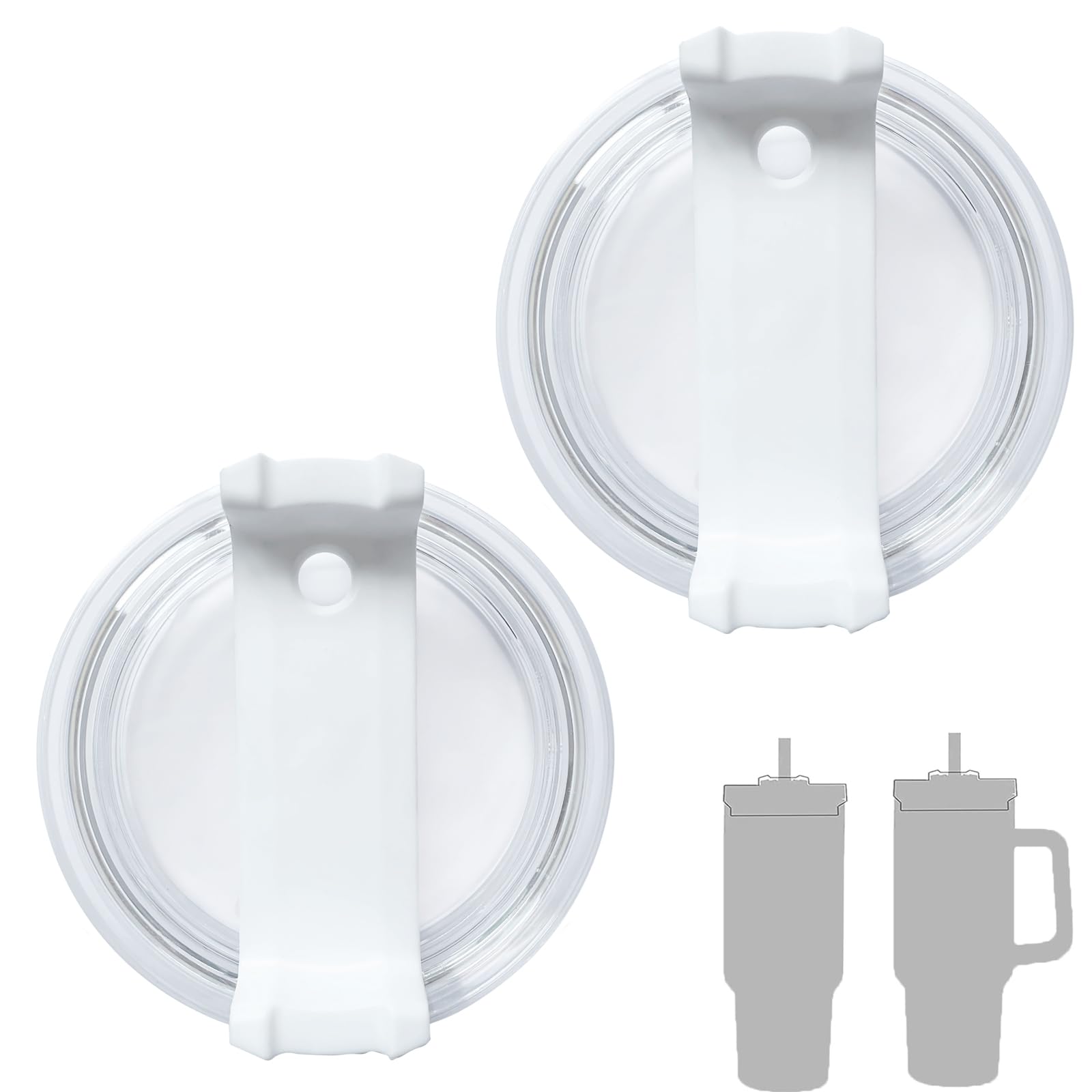Photo 1 of 2 Pack 40 OZ Tumbler Lid Compatible for Stanley Quencher, Spill Proof Splash Resistant Stainless Steel Tumbler Covers Fit for Stanley and More Coffee Mugs (White, 40oz-1.0)