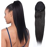 Ponytail Extension Human Hair Afro Black Straight Ponytail Brazilian Human Hair Drawstring for Black Women Straight Extension