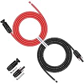 iGreely 10 Feet 10 AWG Solar Panel Extension Cable, 1500V DC PV Wire | Tinned Copper PV Wire, 1500V DC, TUV-Certified, UV Resistant, 10FT Red &amp; 10FT Black, IP67 Waterproof