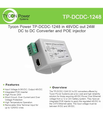 Tycon DC-DC Converter 9-36VDC To 24VDC 19W With Passive PoE Injector - Screw Terminal Input For IP Cameras, Access Points