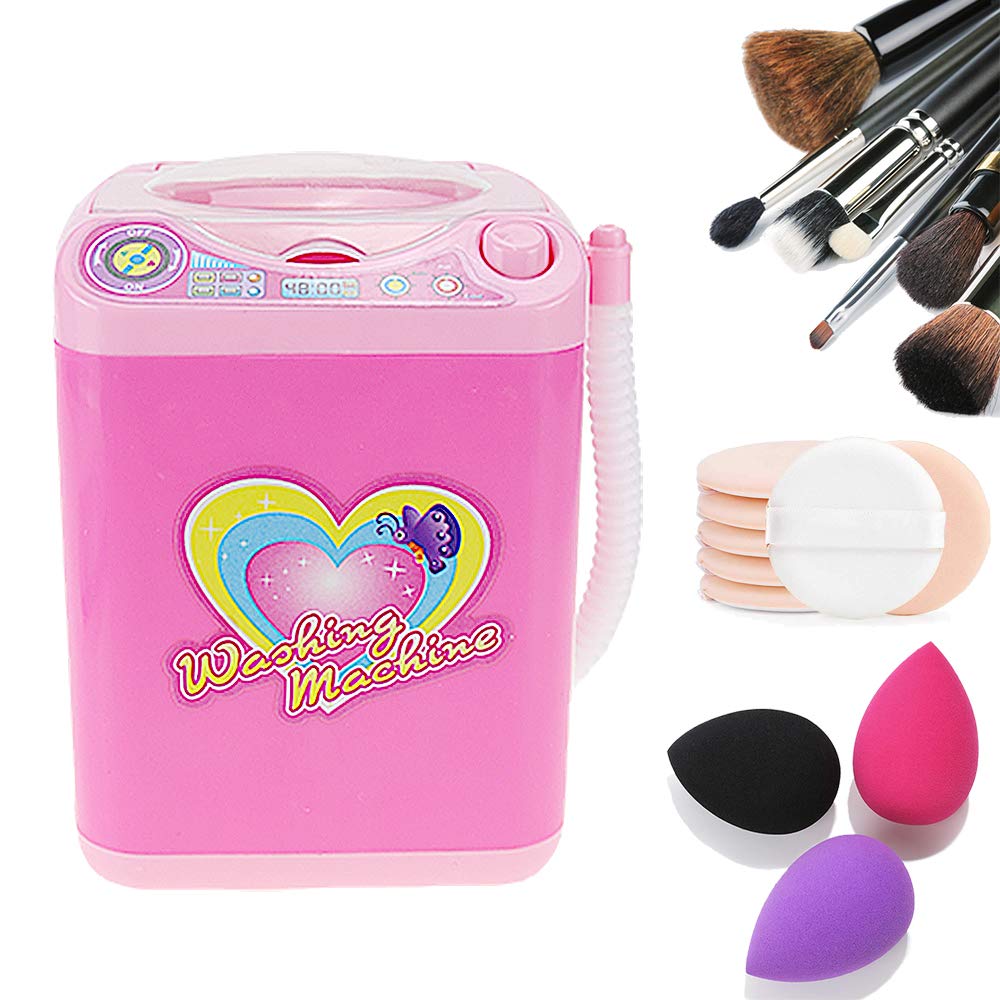Mini Makeup Brush Cleaner Device Simulation Automatic Cleaning Washing Machine for Sponge and Powder Puff Toy (Pink): Beauty