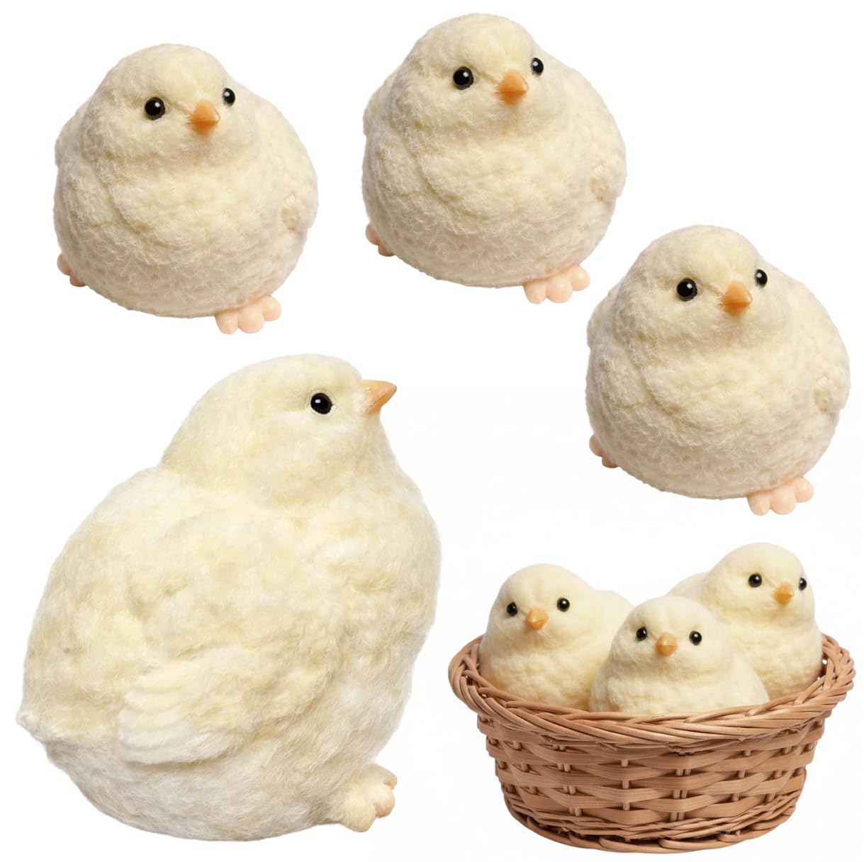 4 Pcs Taba Squishy, Dumpling Squishy Chicken Toy, Stress Relief Sensory Fidget Toy, Soft Textured Handheld Squishies for Relaxation, Set of One Large and Three Small Chicken Characters (8cmx1, 5cmx3)