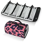 Eizlang Makeup Bag for Women Travel Toiletry Bag Pink Cow Pattern Cosmetic Bags with Handle 4 In 1 Roll Up Make Up Bag with Detachable Pouches