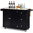 Giantex Kitchen Island Cart with Drop-Leaf Tabletop, Large Trolley Cart with Large Cabinet, 3 Drawers, Towel Rack, Kitchen and Dining Room Utensils Organizer on Wheels