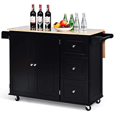 Giantex Kitchen Island Cart with Drop-Leaf Tabletop and Storage