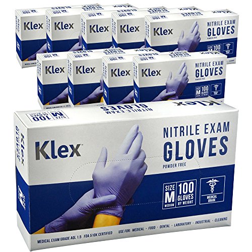 Klex Nitrile Exam Gloves - Medical Grade, Powder Free, Latex Rubber Free, Disposable, Food Safe, Purple M Medium - Thumbnail 2
