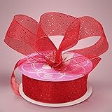 Premium Red Glitter Ribbon - 25 Yards -1 1/2 Inches Wide (Gemstone Dust Sheer)
