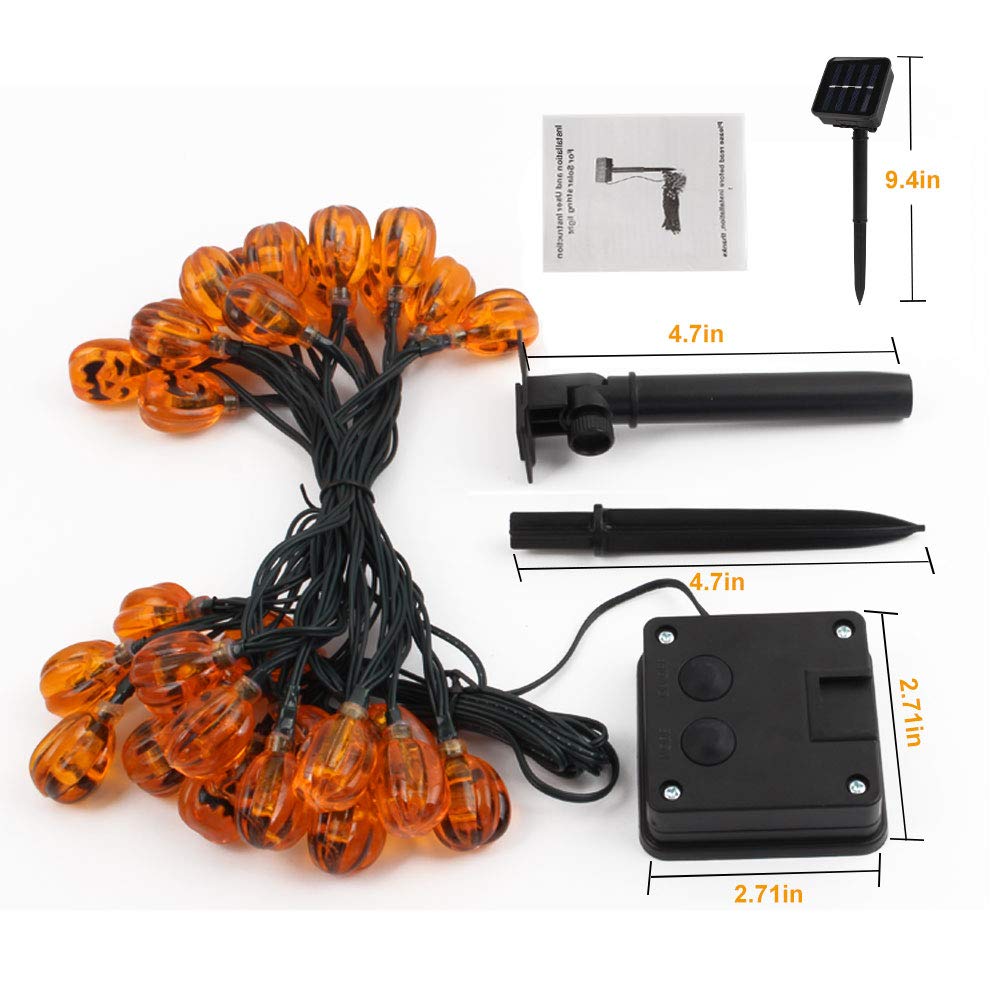 TUMURPEAK Halloween Pumpkin String Lights, 3D Pumpkin Solar Light, Waterproof Light Decor for Patio Garden Gate Yard 30Led 19.7ft