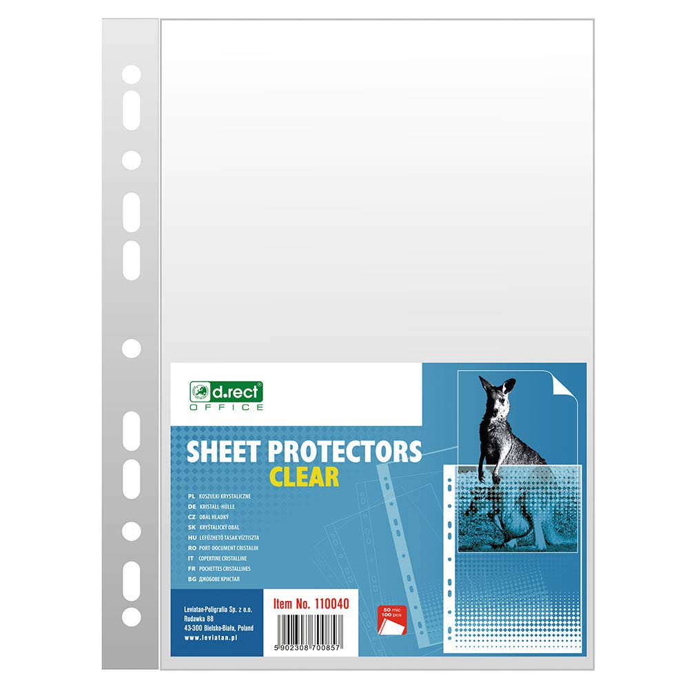 D.RECT Perforated Pockets | A4 size | 50 Micron | Package of 100 Units | Clear Perforated | Smooth | Polypropylene Pockets | Quality Punched Pockets