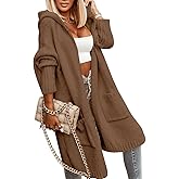 Aoysky Womens Long Cardigans Cable Knitted Open Front Oversized Hooded Outerwear Sweater Coat