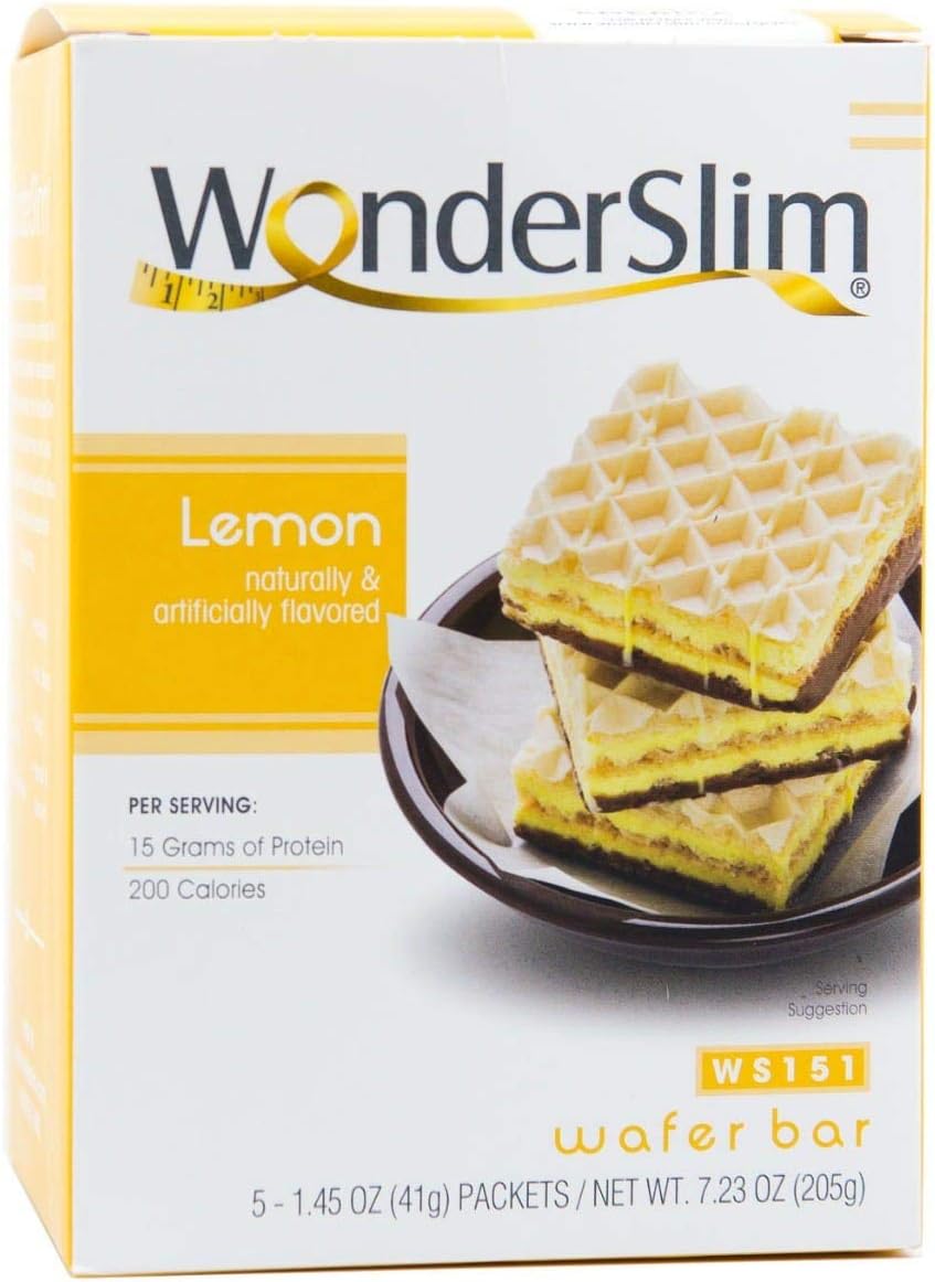 WonderSlim High Protein Wafer Bar - Lemon (6 Boxes - Save 15%) - Trans Fat Free, Aspartame Free, Cholesterol Free