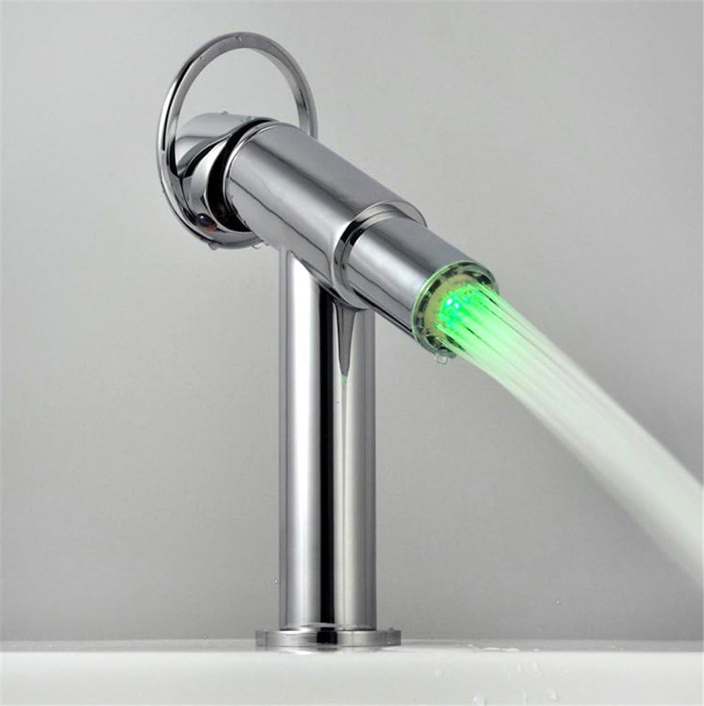 Faucet, Stainless Steel Faucet, Wall-Mounted Bathtub Faucet, Modern Brass Faucet,Filter Water-Saving Advanced Mouth Faucet lamp Temperature Control Color Changing Shower Head Faucet (6825)
