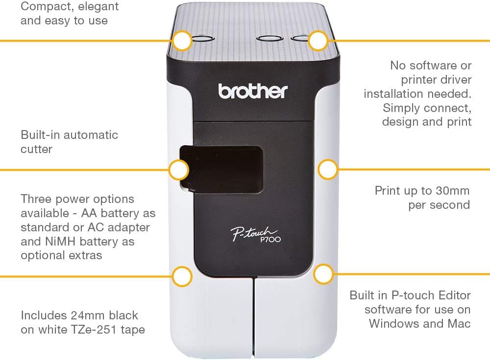 Brother PT-P700 Label Maker, USB 2.0, P-Touch Label Printer, Portable, Up to 24mm Labels - Image 3