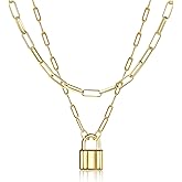 BOUTIQUELOVIN 14K Gold Plated Lock Necklace for Women Paperclip Link Chain Padlock Necklace Non-Tarnish