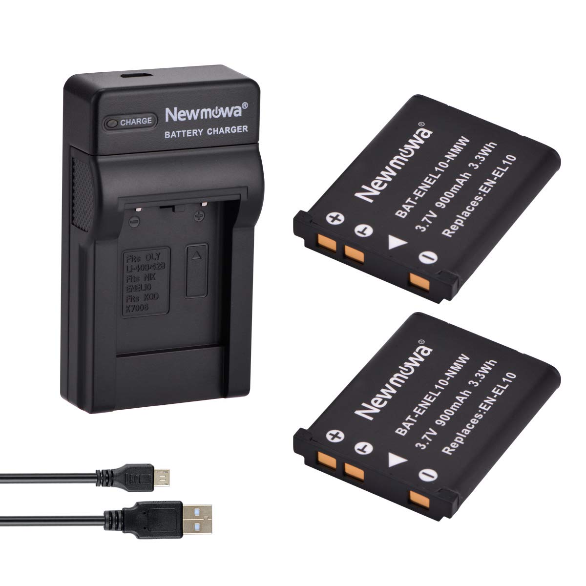 Newmowa Replacement EN-EL10 (2) Battery and Micro USB Portable Charger Kit for Nikon Coolpix S60, S80, S200, S202, S203, S205, S210, S220, S225, S230, S500, S510, S520, S570, S600, S700 00, s3 000