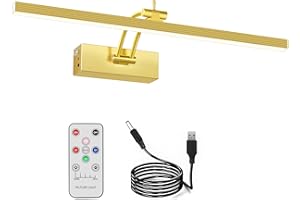 PIZHLO Battery Picture Lights, 5200mAh Rechargeable Picture Lights with Remote Timer & Dimmable, CRI95+ 16" Adjustable Art Light for Paintings Display, Frame, Gallery, Wall Art Accent Light, Gold
