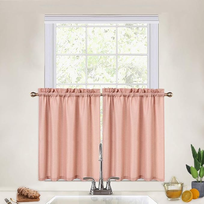 CAROMIO Cafe Curtains 30 Inch Length, Waffle
