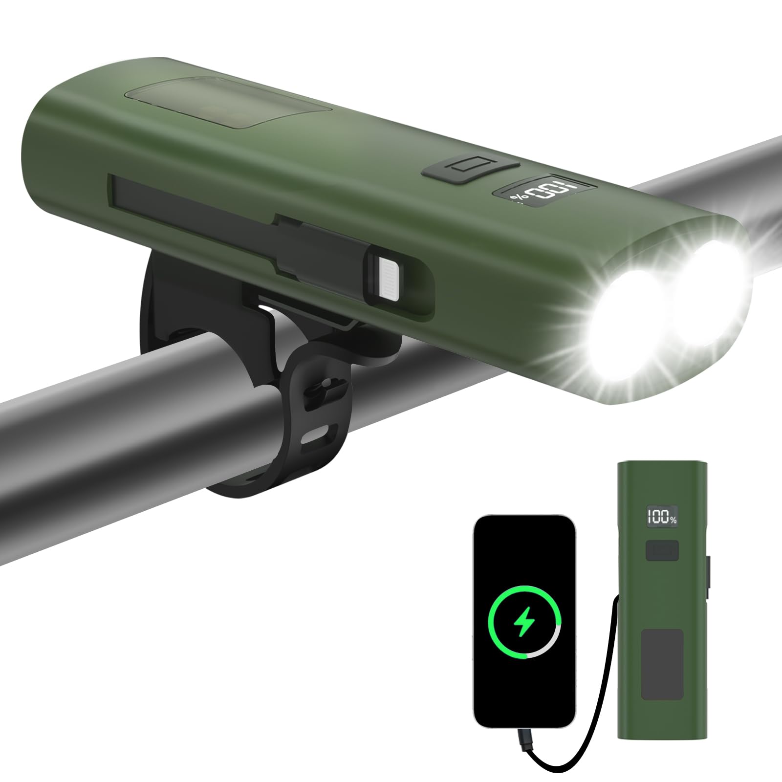Sanario Bike Lights Front LED Torch, 1000LM Super Bright & 22 Hrs Rechargeable Lightweight - Bicycle Lights IPX4 Waterproof 6 Modes Road Mountain Cycling Fishing Woking at Night (Green)