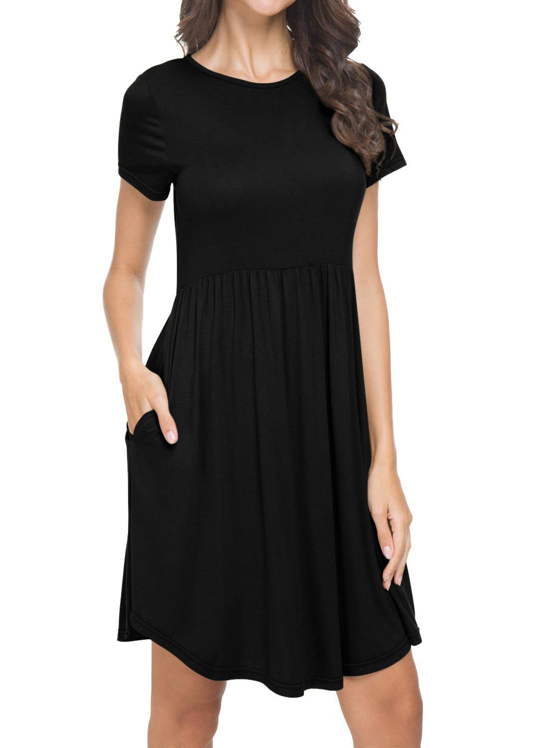 REORIA Women's Summer Short Sleeve Casual Loose Swing TShirt Dress