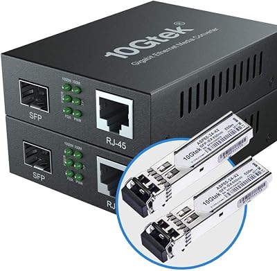 10Gtek 2 Pack Gigabit Ethernet Media Converter with 1Gb SFP SX LC Module 550m